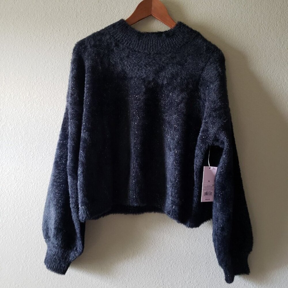 Wild Fable Cropped Black Metallic Sparkle Sweater Long Sleeve Soft- XL NWT